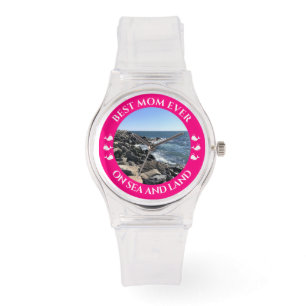Best Mom Atlantic Ocean Waves of the Sea Hot Pink Watch
