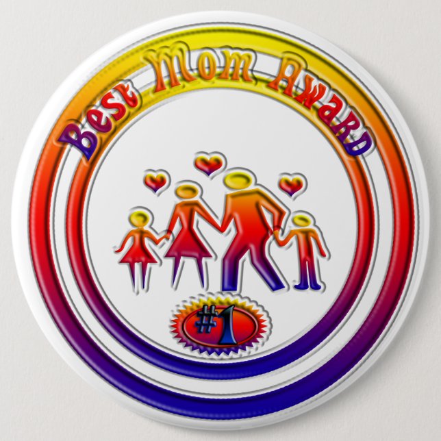 Best Mom Award Rainbow Family Button (Front)