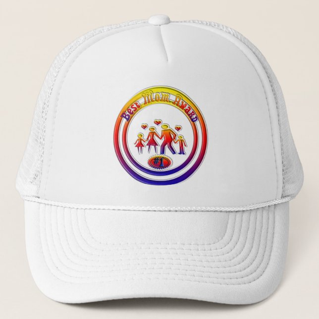 Best Mom Award Rainbow Family Trucker Hat (Front)