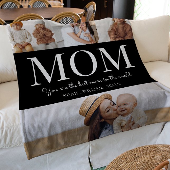 Best mom black and white 4 photo  fleece blanket (Creator Uploaded)