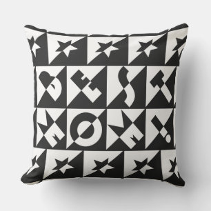 Best Mom Black with White Pattern and Stars Throw Pillow