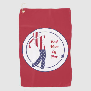 Best Mom by Par   Fun American Flag Golfer - Golf Towel