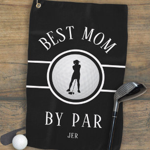 Best Mom By Par Golf Quote Monogram Black & White Towel