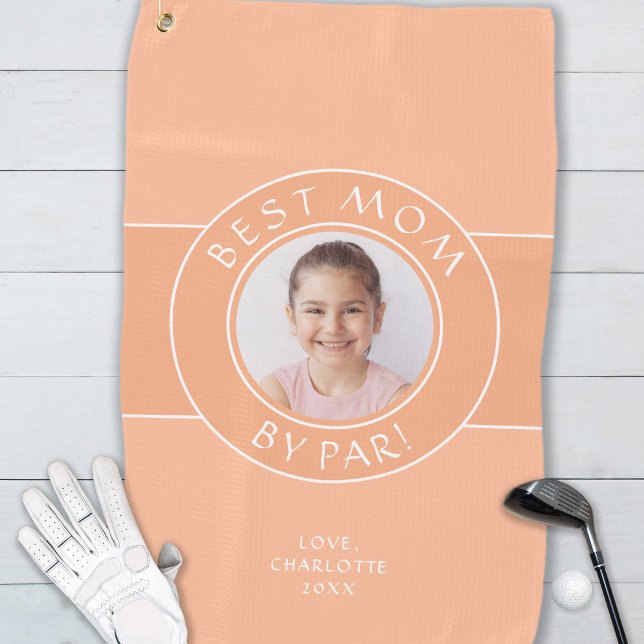 Best Mom By Par Golfer Photo Fun Gift Peach Custom Golf Towel (Best Mom By Par Golfer Photo Fun Gift Peach Custom Golf Towel)