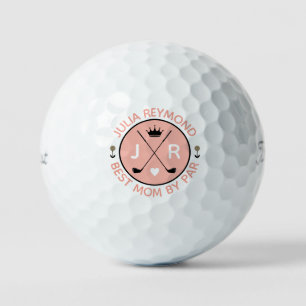 Best Mom By Par monogram golfer gift peach Golf Balls