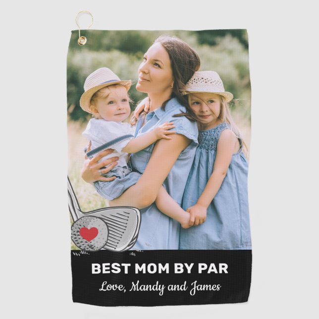 Best Mom By Par Photo Golf Towel (Front)