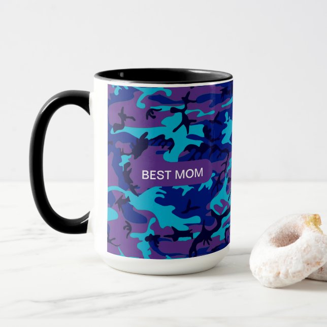 Best Mom Camouflage Dark Blue & Purple Pattern Mug (With Donut)