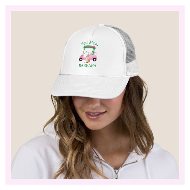 Best Mom Charming Pink Golf Cart Name Monogram   Trucker Hat (Creator Uploaded)