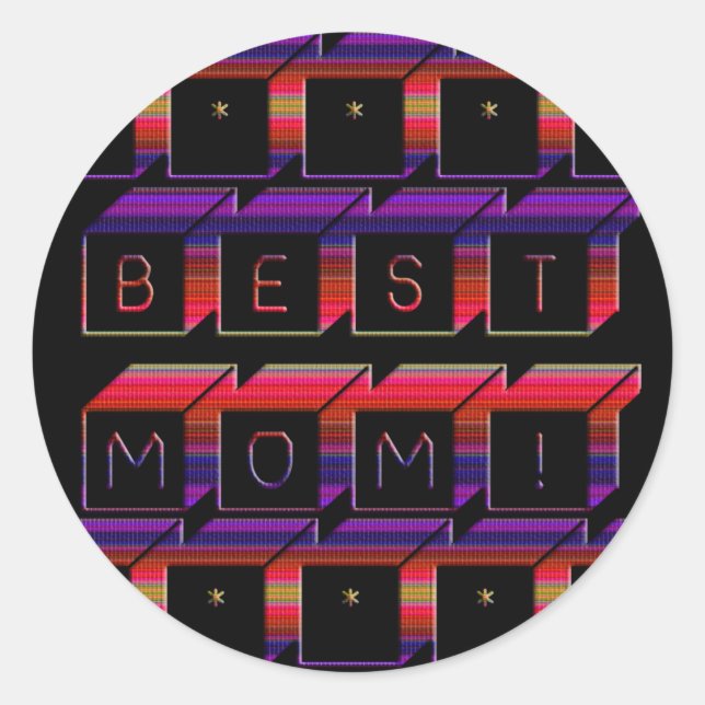 Best Mom Coloured Blocks & Black Background Classic Round Sticker (Front)