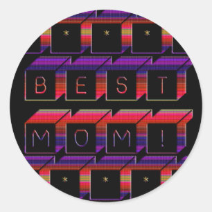 Best Mom Coloured Blocks & Black Background Classic Round Sticker