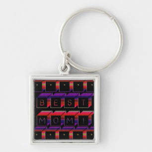 Best Mom Coloured Blocks & Black Background Keychain