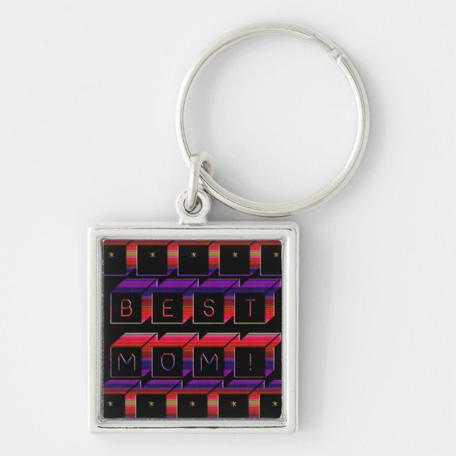 Best Mom Coloured Blocks & Black Background Keychain (Front)