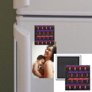 Best Mom Coloured Blocks & Black Background Magnet