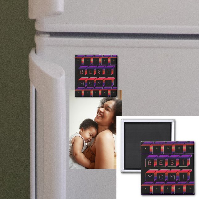Best Mom Coloured Blocks & Black Background Magnet (Creator Uploaded)