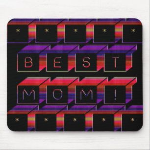 Best Mom Coloured Blocks & Black Background Mouse Pad