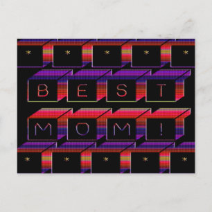 Best Mom Coloured Blocks & Black Background Postcard