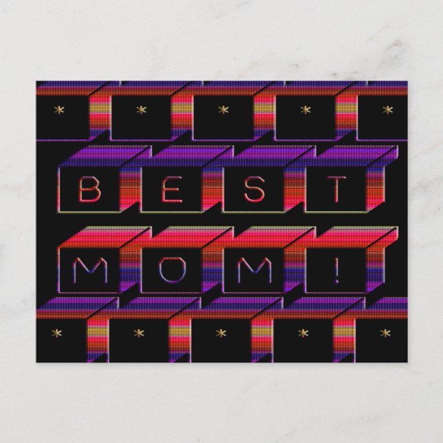 Best Mom Coloured Blocks & Black Background Postcard (Front)