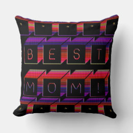 Best Mom Coloured Blocks & Black Background Throw Pillow