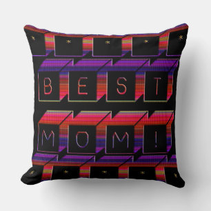 Best Mom Coloured Blocks & Black Background Throw Pillow