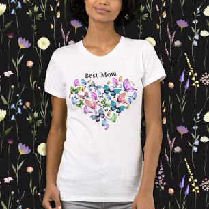 Best Mom Colourful Butterflies Heart V Neck T-Shirt