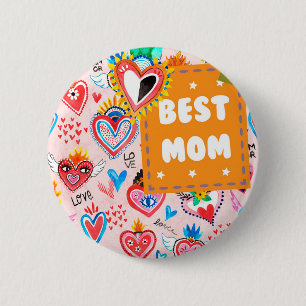 Best Mom Colourful Mexican Hearts Mother's Day 2 Inch Round Button