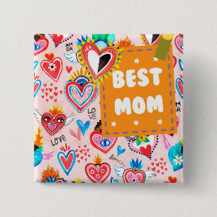 Best Mom Colourful Mexican Hearts Mother's Day 2 Inch Square Button