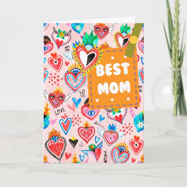 Best Mom Colourful Mexican Hearts Mother's Day Card (Front)