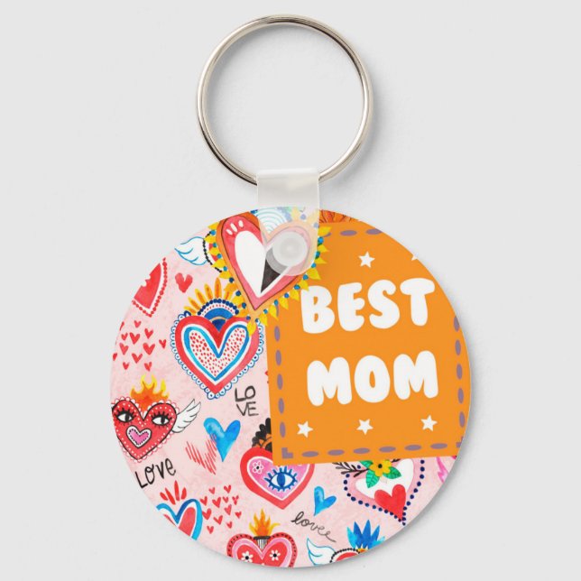 Best Mom Colourful Mexican Hearts Mother's Day Keychain (Front)