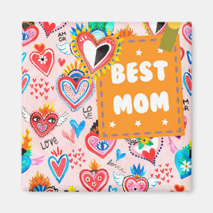 Best Mom Colourful Mexican Hearts Mother's Day Magnet