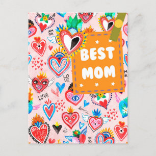 Best Mom Colourful Mexican Hearts Mother's Day Postcard