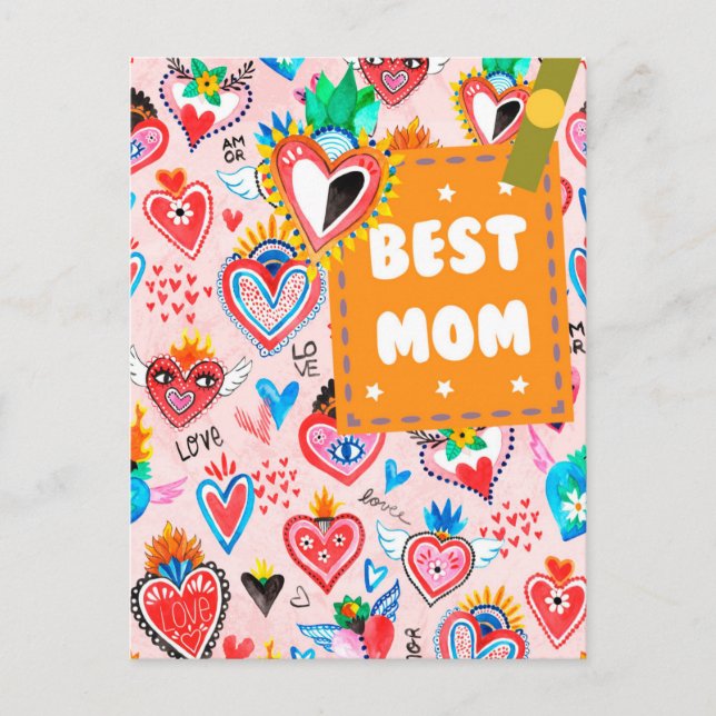 Best Mom Colourful Mexican Hearts Mother's Day Postcard (Front)