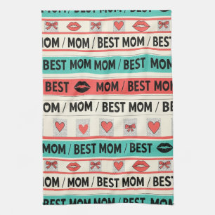 Best Mom Comic Hearts Retro Graphic Kitchen Towel
