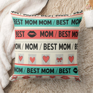 Best Mom Comic Hearts Retro Graphic Throw Pillow