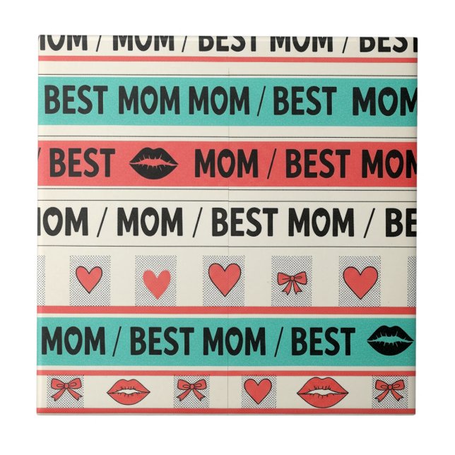 Best Mom Comic Hearts Retro Graphic Tile (Front)