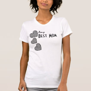 BEST MOM Custom Name Patterned Hearts T-Shirt