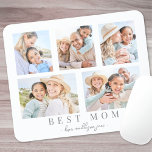 Best Mom Custom Photo Collage Mouse Pad<br><div class="desc">This simple and elegant boho-inspired mouse pad is a perfect way to celebrate Mom. The design features space for five photos, with "Best Mom" displayed underneath in a classic serif font. In soft script, there's room to add "Love, the Kids' Names, " just the names, or even a second line...</div>