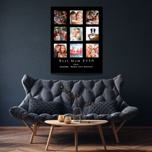 Best mom custom photo family collage mother black faux canvas print