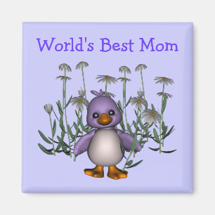 Best Mom Cute Bird Daisies Flower Magnet