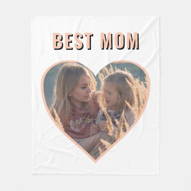 Best Mom Cute Heart Photo Mother`s Day   Fleece Blanket (Front)