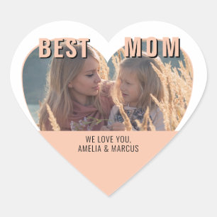 Best Mom Cute Heart Photo Mother`s Day   Heart Sticker