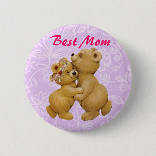 Best Mom Cute Mothers Day Dancing Teddy Bears 2 Inch Round Button