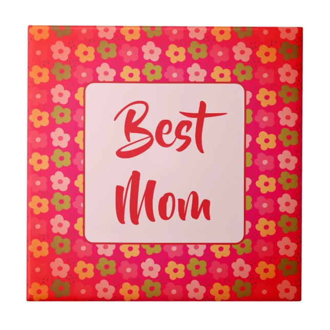 Best Mom Cute Red Pink Floral Pattern  Tile (Front)