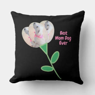 Best Mom Cute White Puppy Dog Flower Black Throw Pillow
