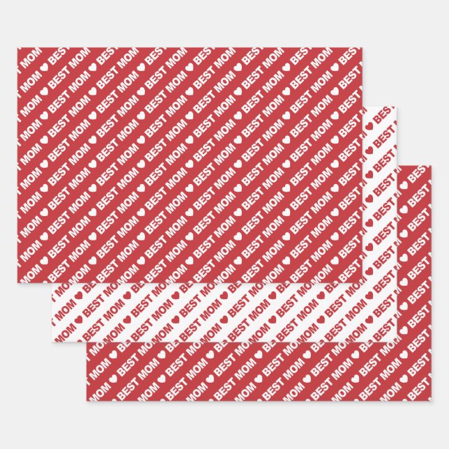 Best Mom Dark Red and White Wrapping Paper Sheets (Set)
