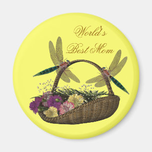 Best Mom Dragonflies Flower Basket Magnet