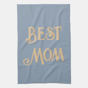 Best Mom   Dusty Blue Retro Vintage Typography Kitchen Towel