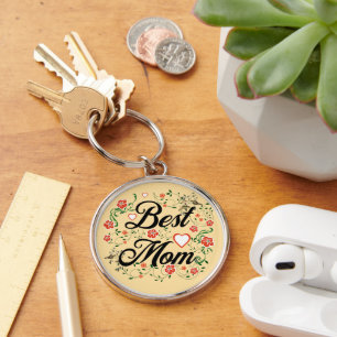 Best Mom Elegant Floral Design Keychain