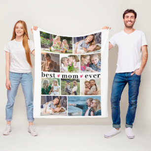 BEST MOM EVER 10 Photos Collage White Custom Fleece Blanket