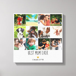 Best Mom Ever 12 Photo Collage Gold Heart Canvas Print