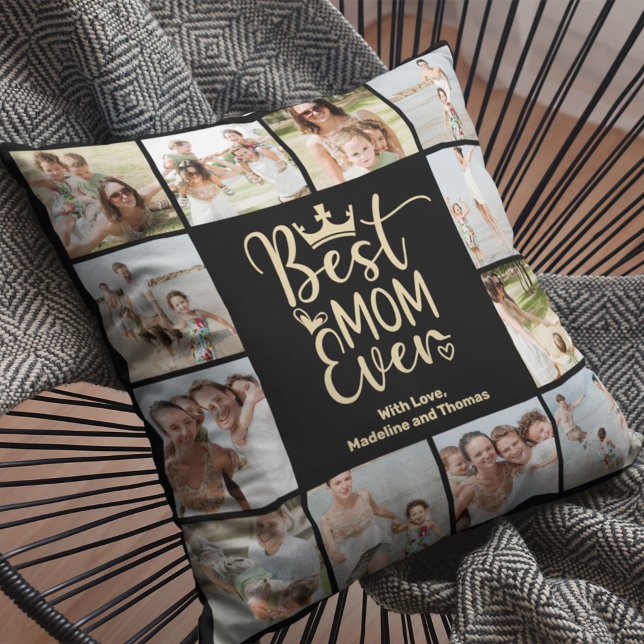 Best Mom Ever 12 Photo Collage Plaque Throw Pillow (Creator Uploaded)